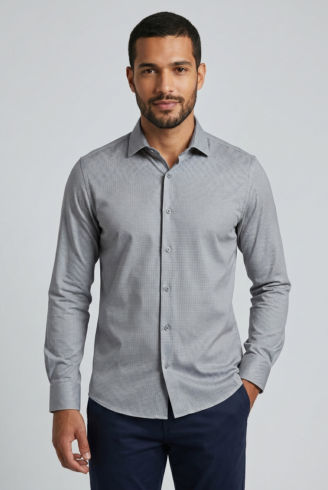 Camisa Masculina Manga Longa Slim Fit Maquinetado Bambu