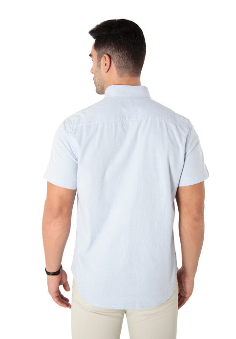 Camisa Masculina Manga Curta Slim Fit Oxford Button Down Algodão