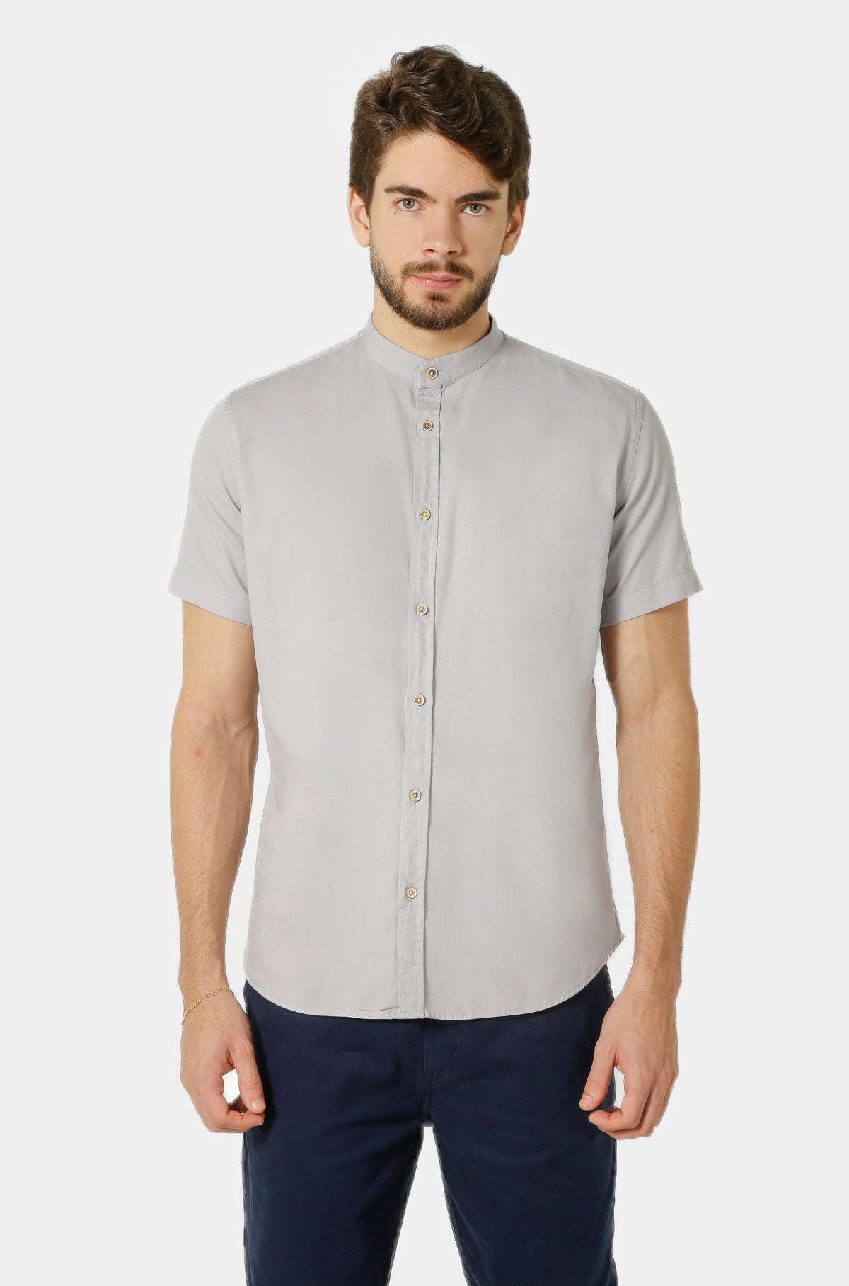 Camisa Masculina Manga Curta Gola Padre Sarja Estonada Algodão