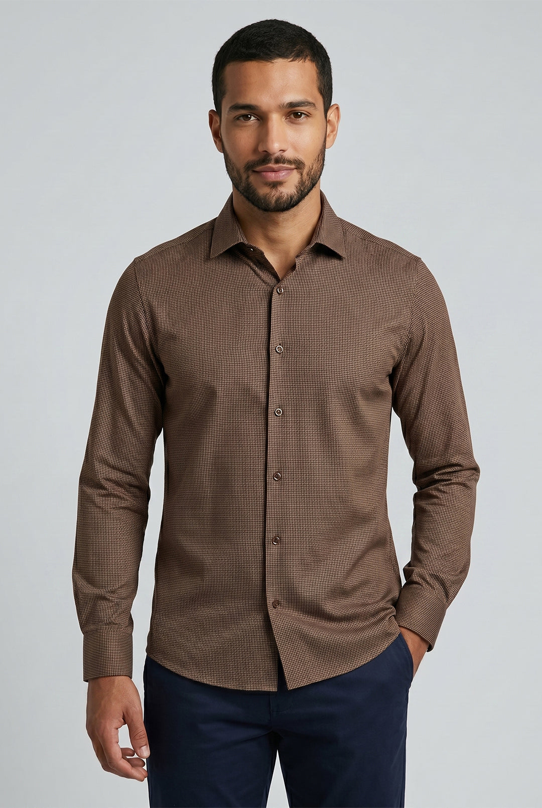 Camisa Masculina Manga Longa Slim Fit Maquinetado Bambu