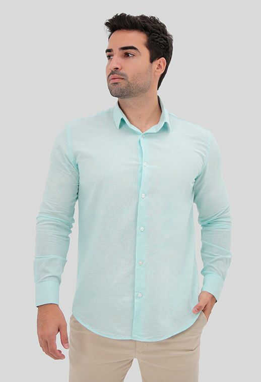 Camisa Masculina Manga Longa Linho Slim Fit