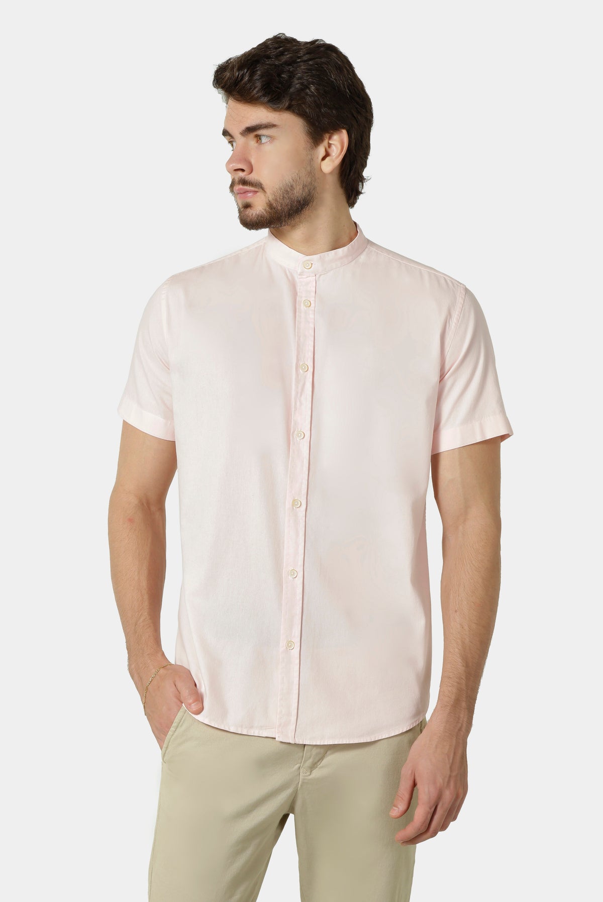 Camisa Masculina Manga Curta Gola Padre Sarja Estonada Algodão