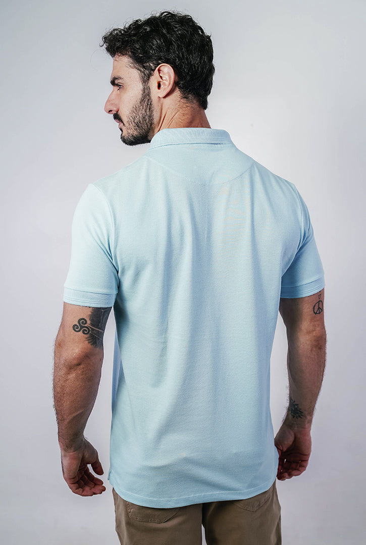 Polo Masculina Piquet Contínua Gola Estruturada Algodão Elastano