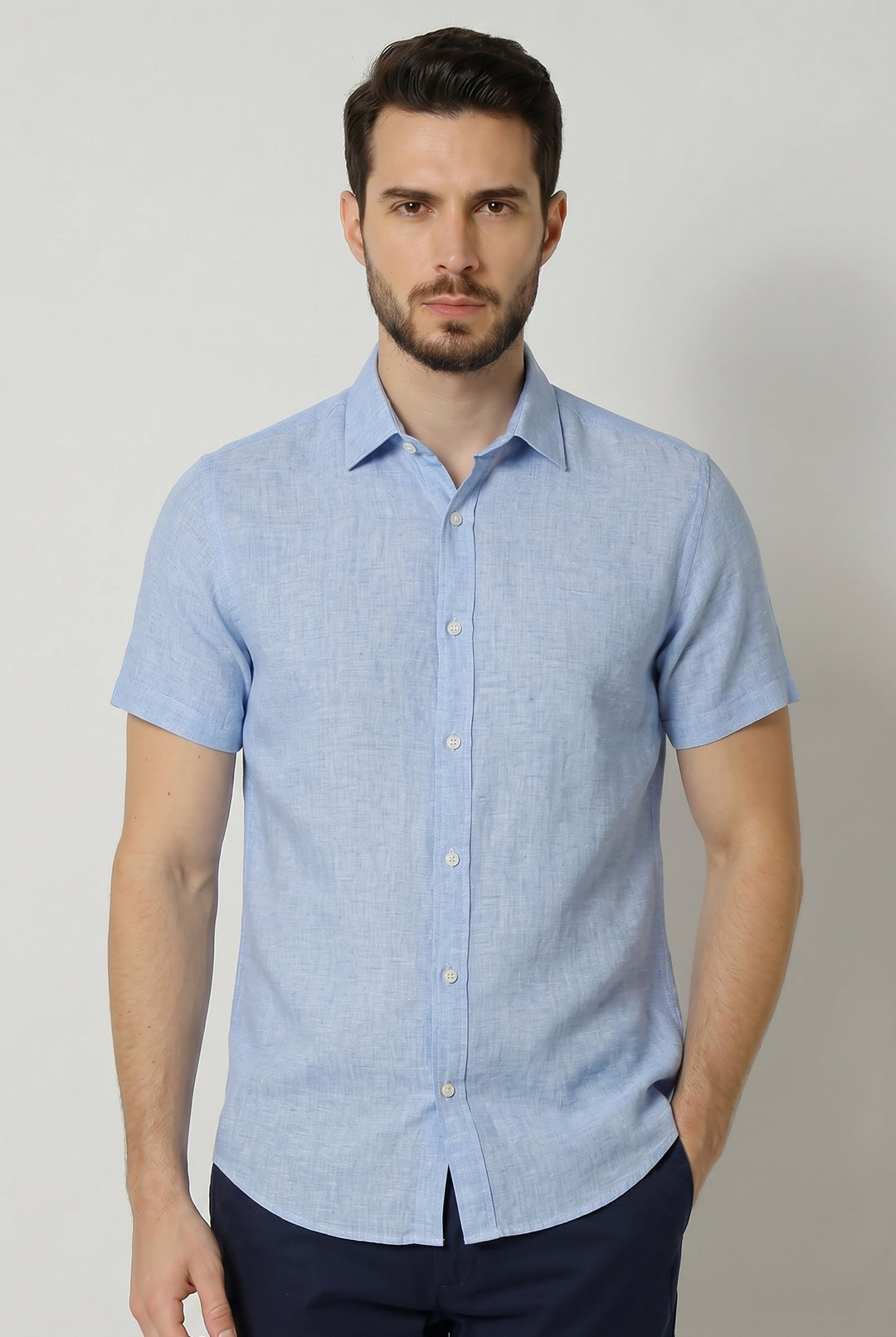 Camisa Masculina Manga Curta Slim Fit Linho