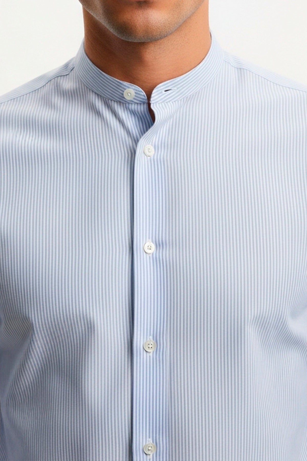 Camisa Masculina Manga Longa Slim Fit Gola Padre Listras