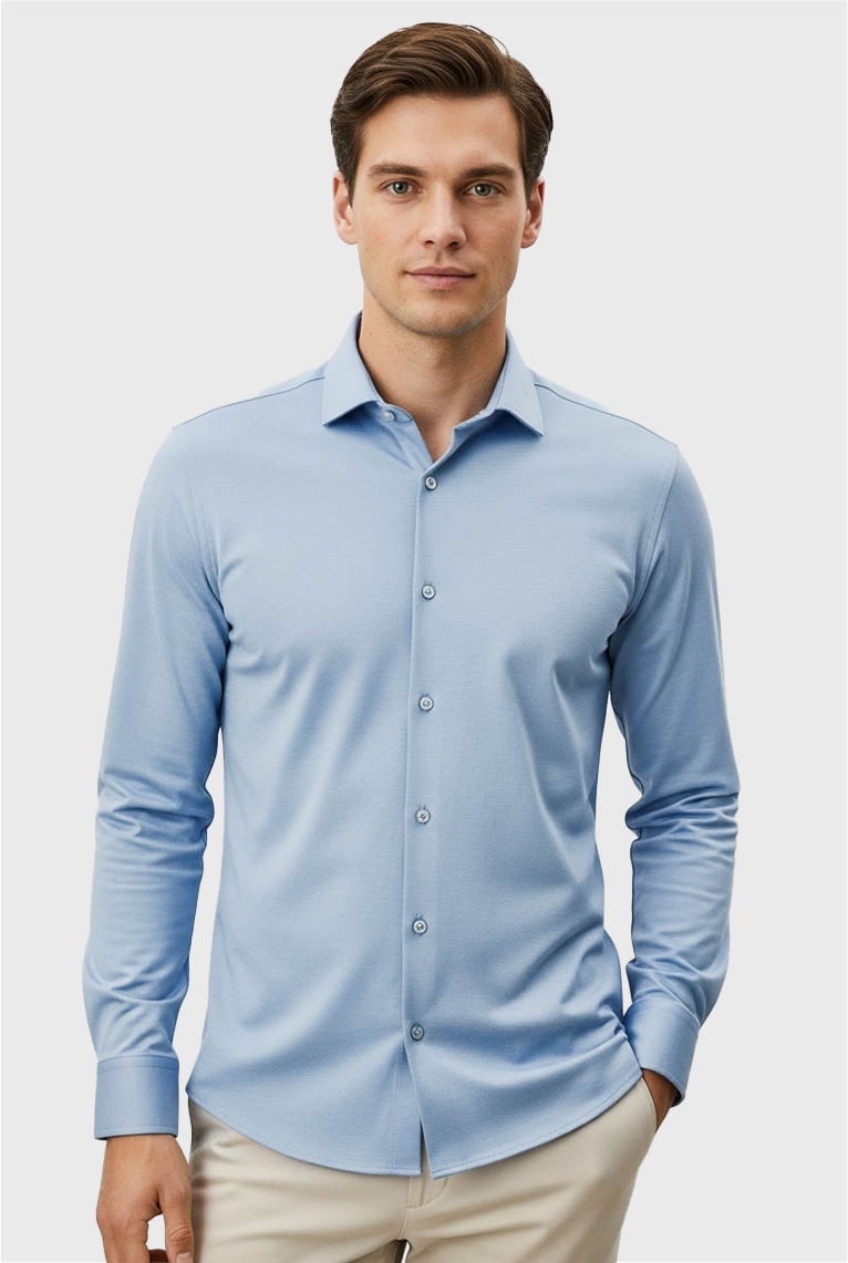 Camisa Masculina Manga Longa Super Slim Básica Algodão Elastano