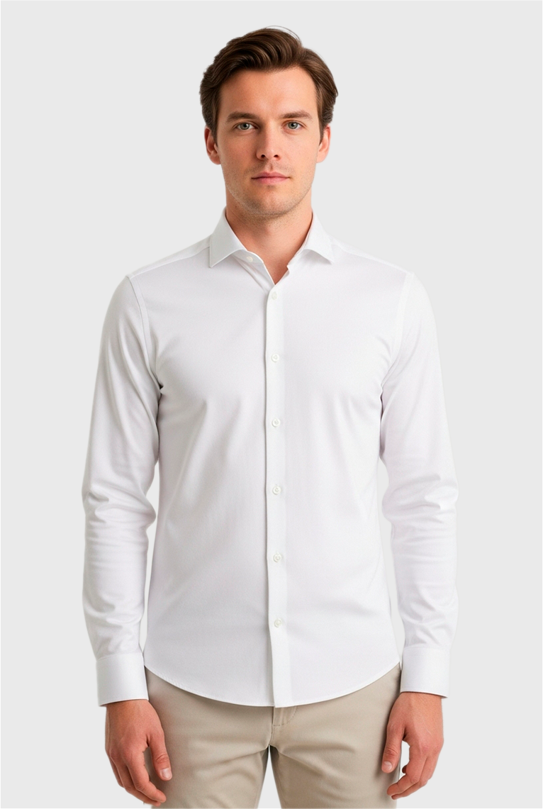 Camisa Masculina Manga Longa Super Slim Básica Algodão Elastano