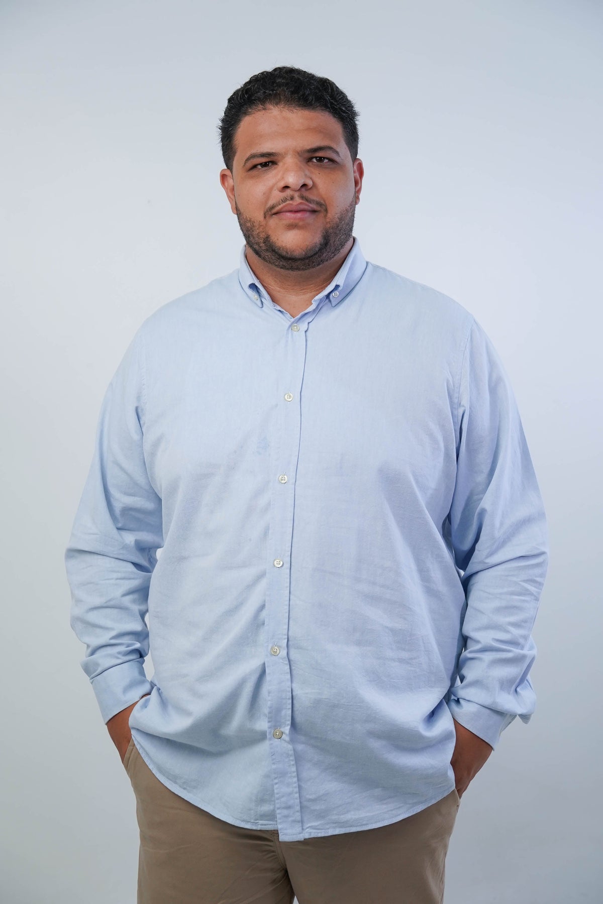 Camisa Masculina Plus Manga Longa Oxford Button Down Algodão