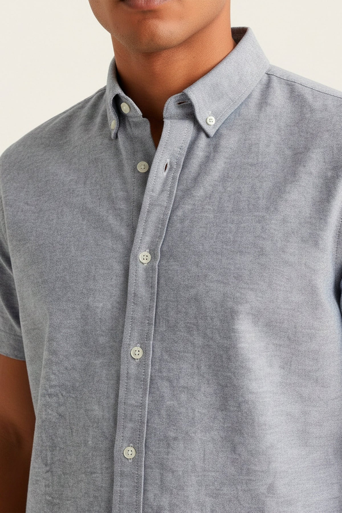 Camisa Masculina Manga Curta Slim Fit Oxford Button Down Algodão