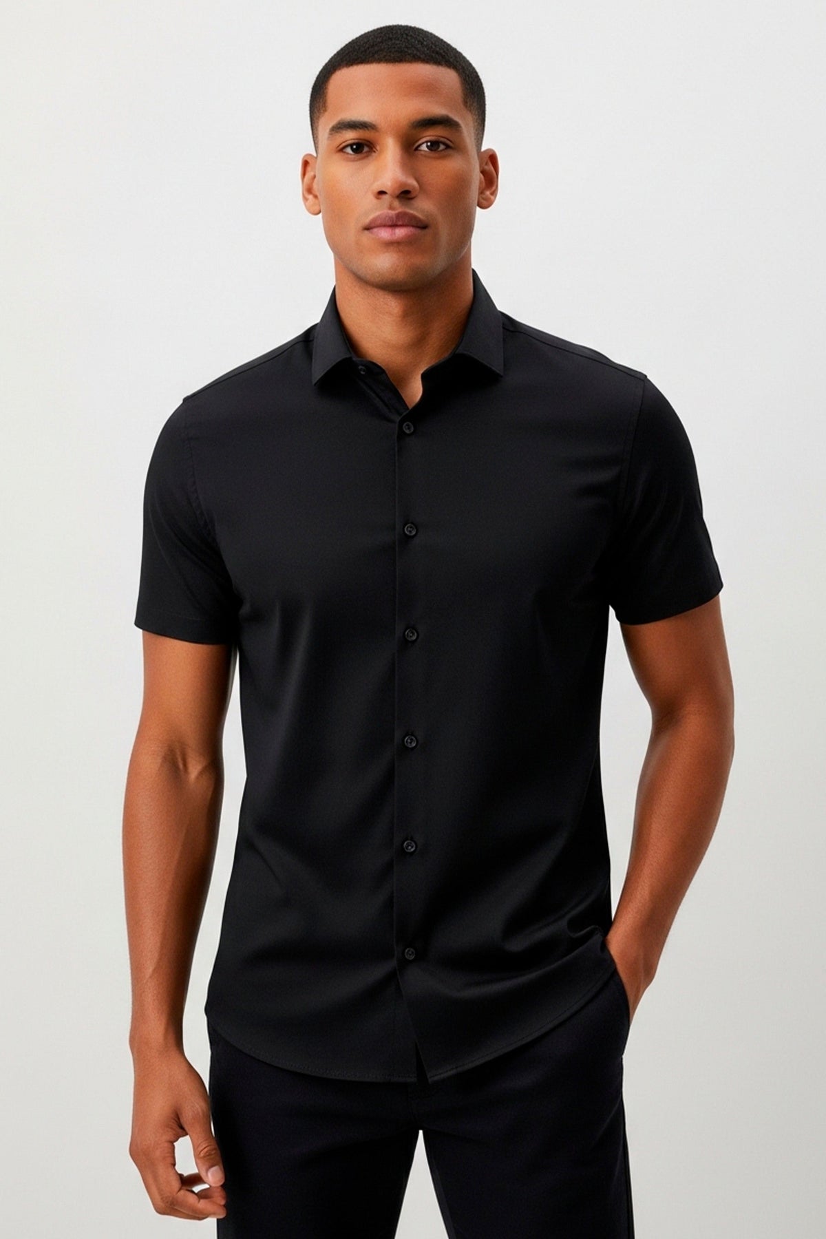 Camisa Masculina Manga Curta Slim Fit Algodão