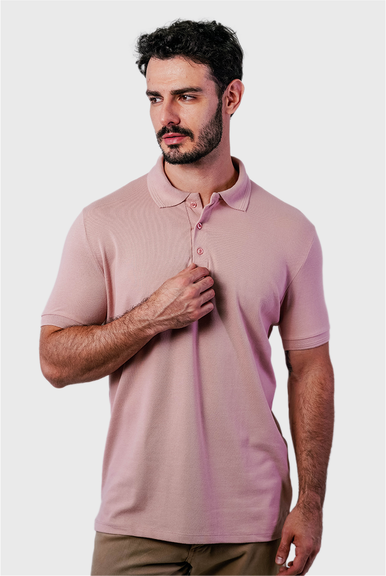 Polo Masculina Piquet Contínua Gola Estruturada Algodão Elastano