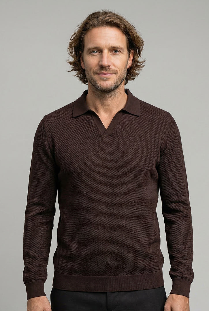 Camisa Polo Masculina Tricot V Manga Longa