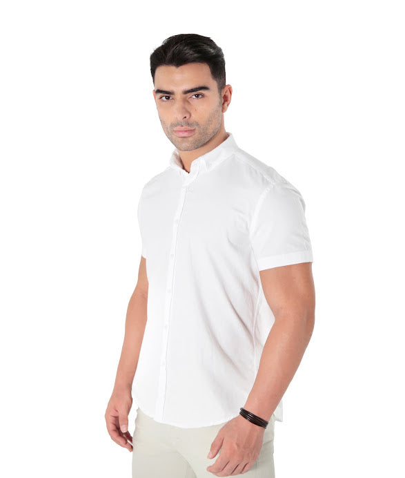 Camisa Masculina Manga Curta Slim Fit Oxford Button Down Algodão