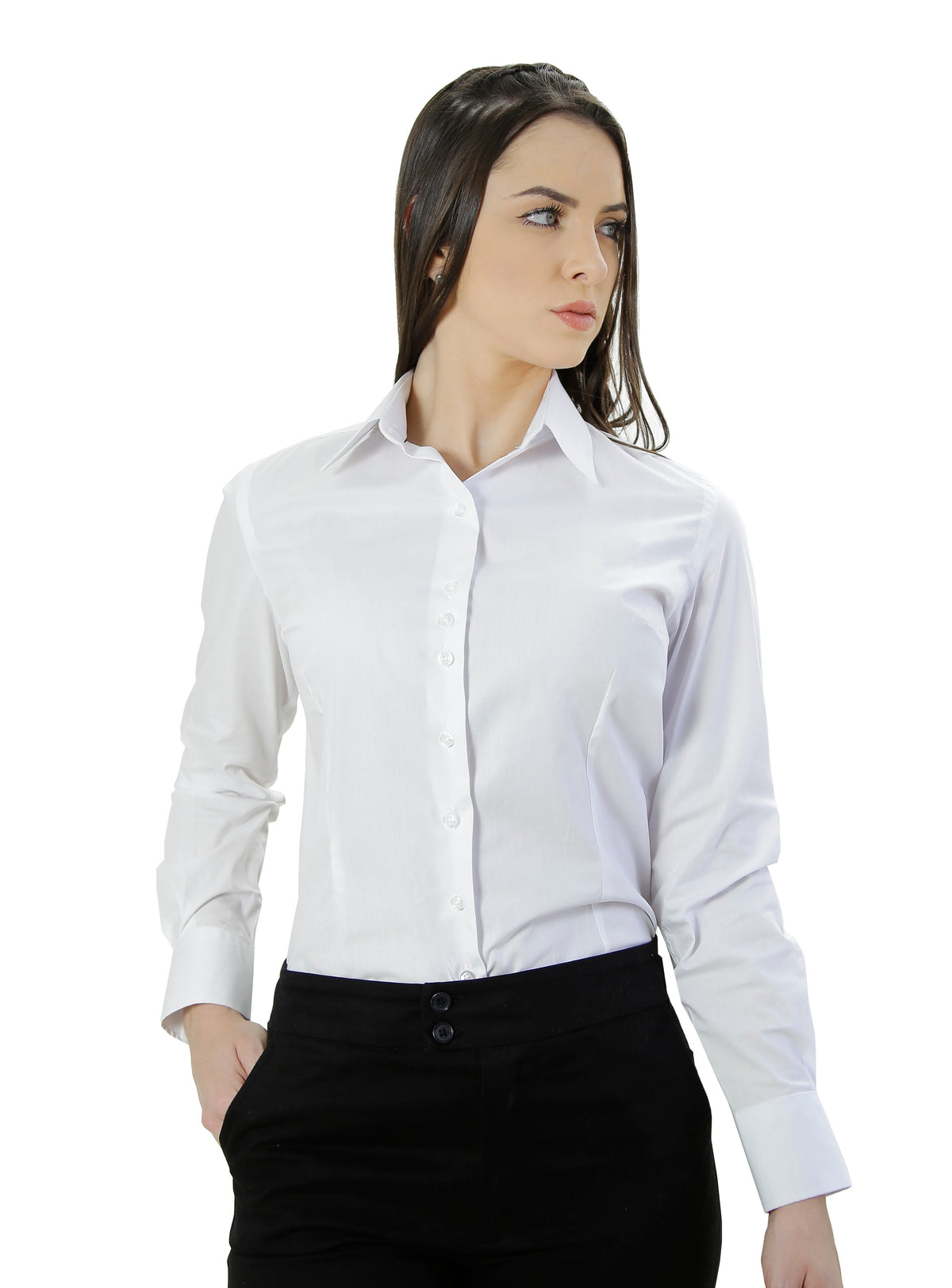 Camisa Feminina Manga Longa Slim Algodão