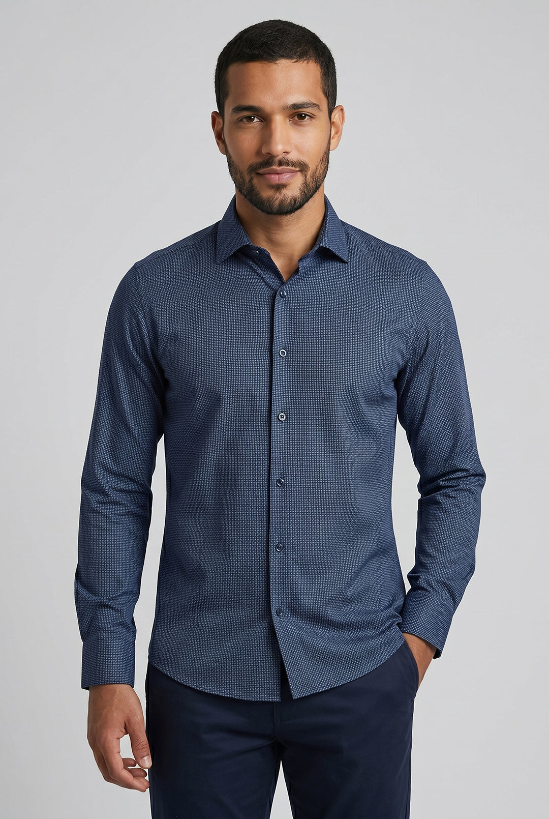 Camisa Masculina Manga Longa Slim Fit Maquinetado Bambu