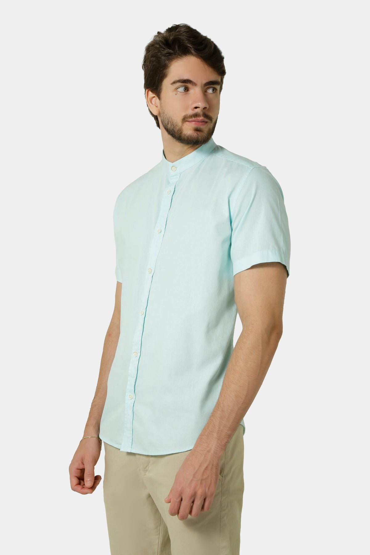 Camisa Masculina Manga Curta Gola Padre Sarja Estonada Algodão