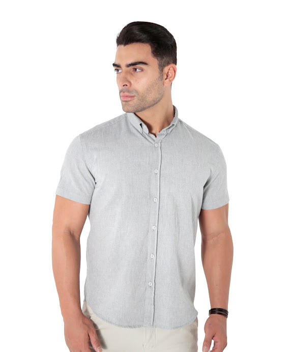 Camisa Masculina Manga Curta Slim Fit Oxford Button Down Algodão