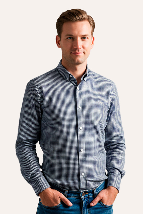 Camisa Manga Longa Slim Fit Button Down Xadrez
