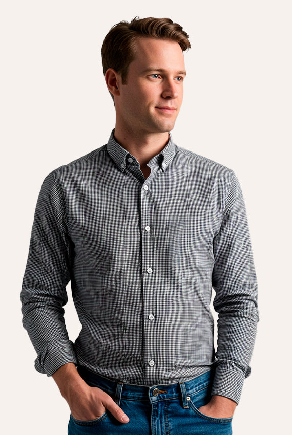 Camisa Manga Longa Slim Fit Button Down Xadrez