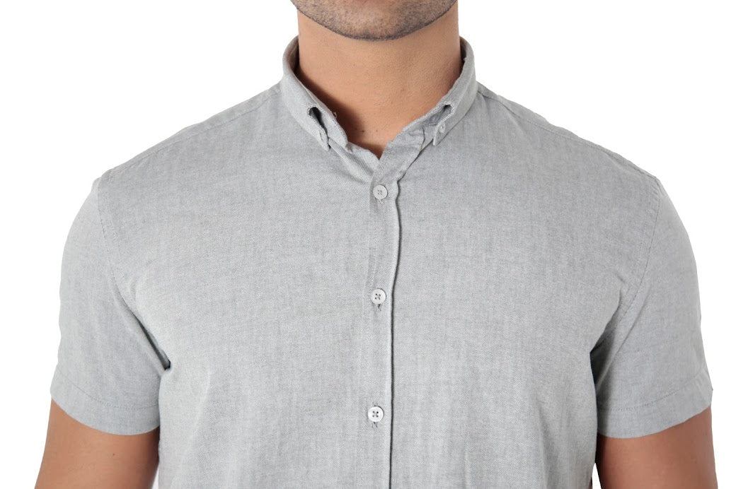 Camisa Masculina Manga Curta Slim Fit Oxford Button Down Algodão