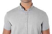 Camisa Masculina Manga Curta Slim Fit Oxford Button Down Algodão