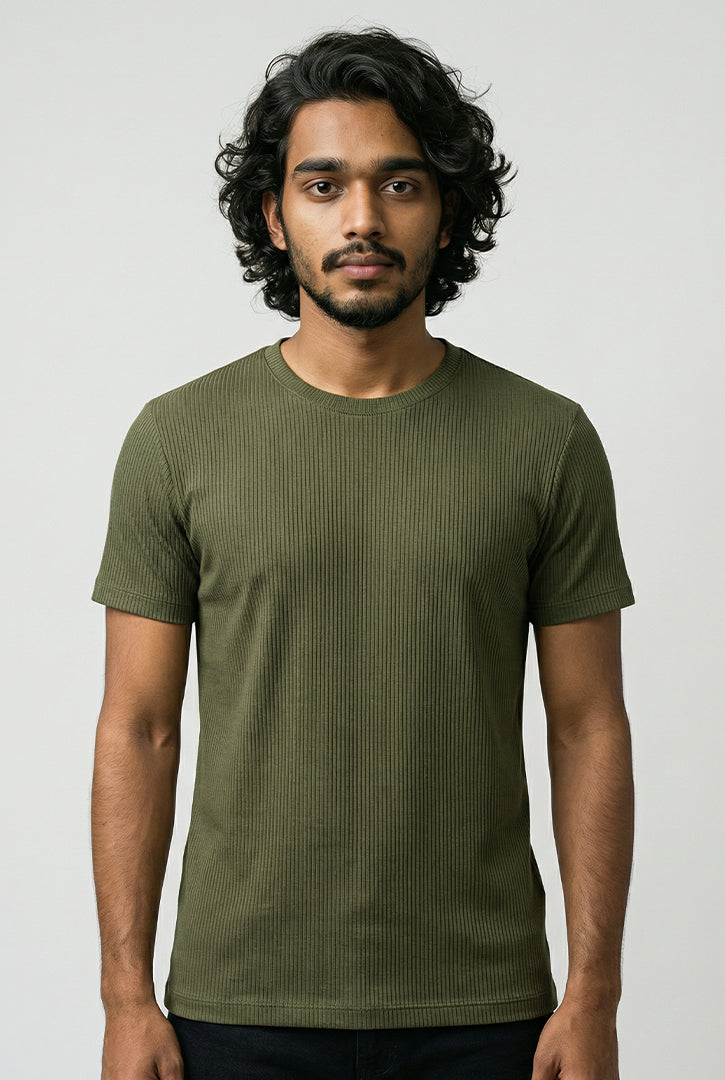 Camiseta Masculina Texturizada Listras Algodão Elastano
