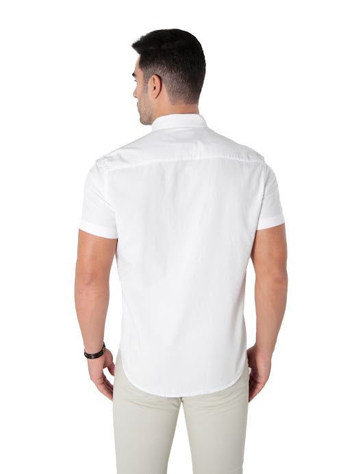 Camisa Masculina Manga Curta Slim Fit Oxford Button Down Algodão