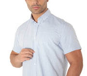Camisa Masculina Manga Curta Slim Fit Oxford Button Down Algodão