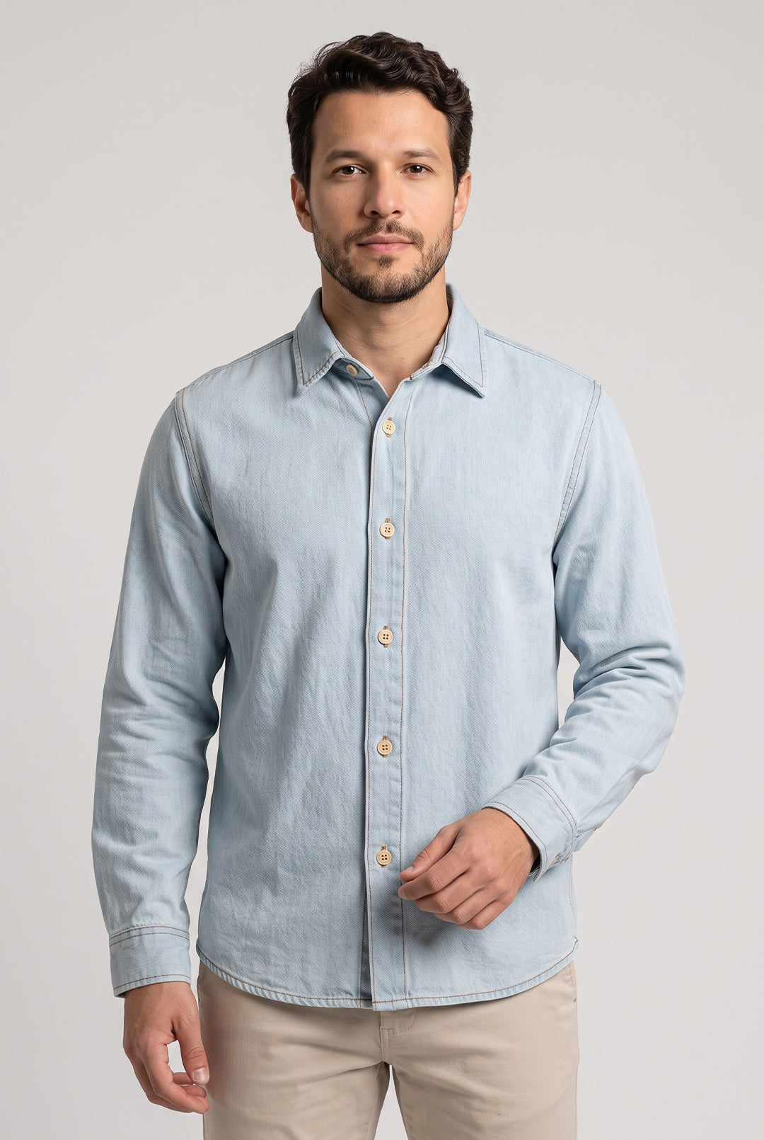 Camisa Jeans Overshirt Masculina Manga Longa Algodão