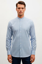 Camisa Masculina Manga Longa Slim Fit Gola Padre Listras