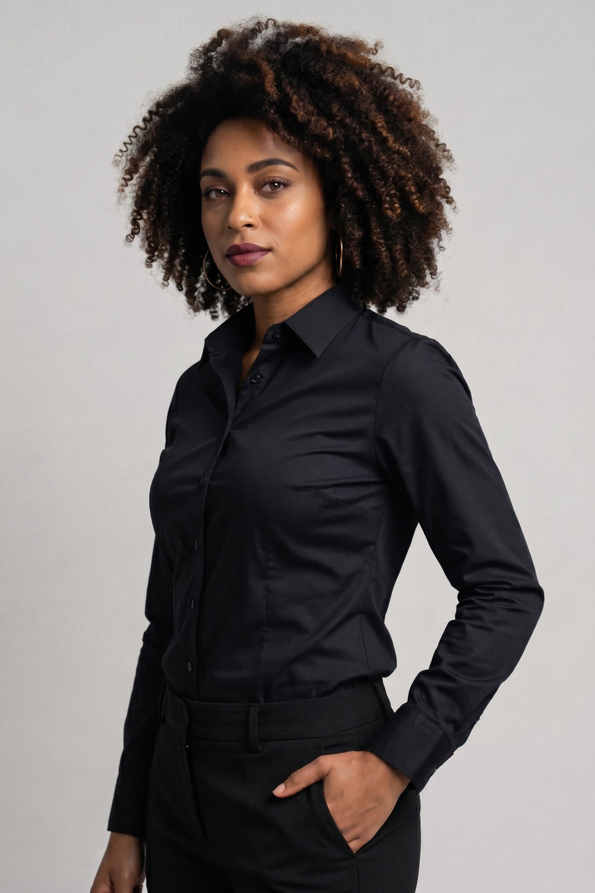 Camisa Feminina Manga Longa Básica Algodão Elastano