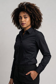 Camisa Feminina Manga Longa Básica Algodão Elastano