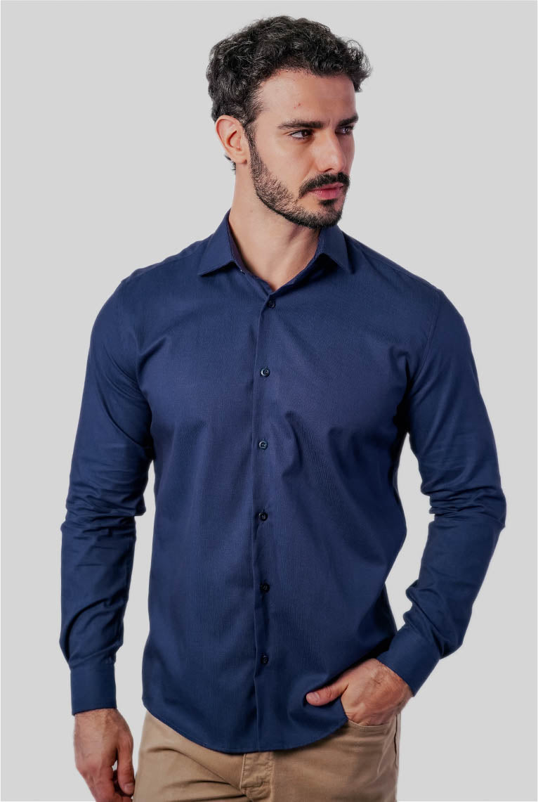 Camisa Masculina Manga Longa Slim Fit Algodão