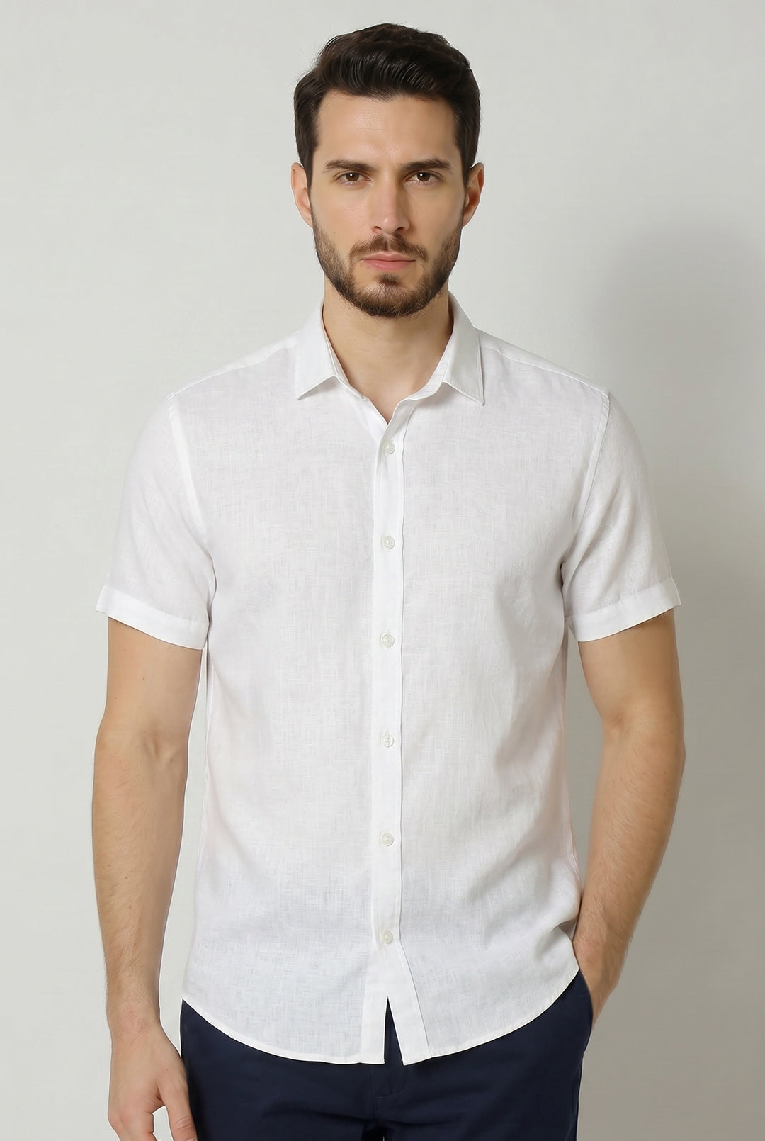 Camisa Masculina Manga Curta Slim Fit Linho