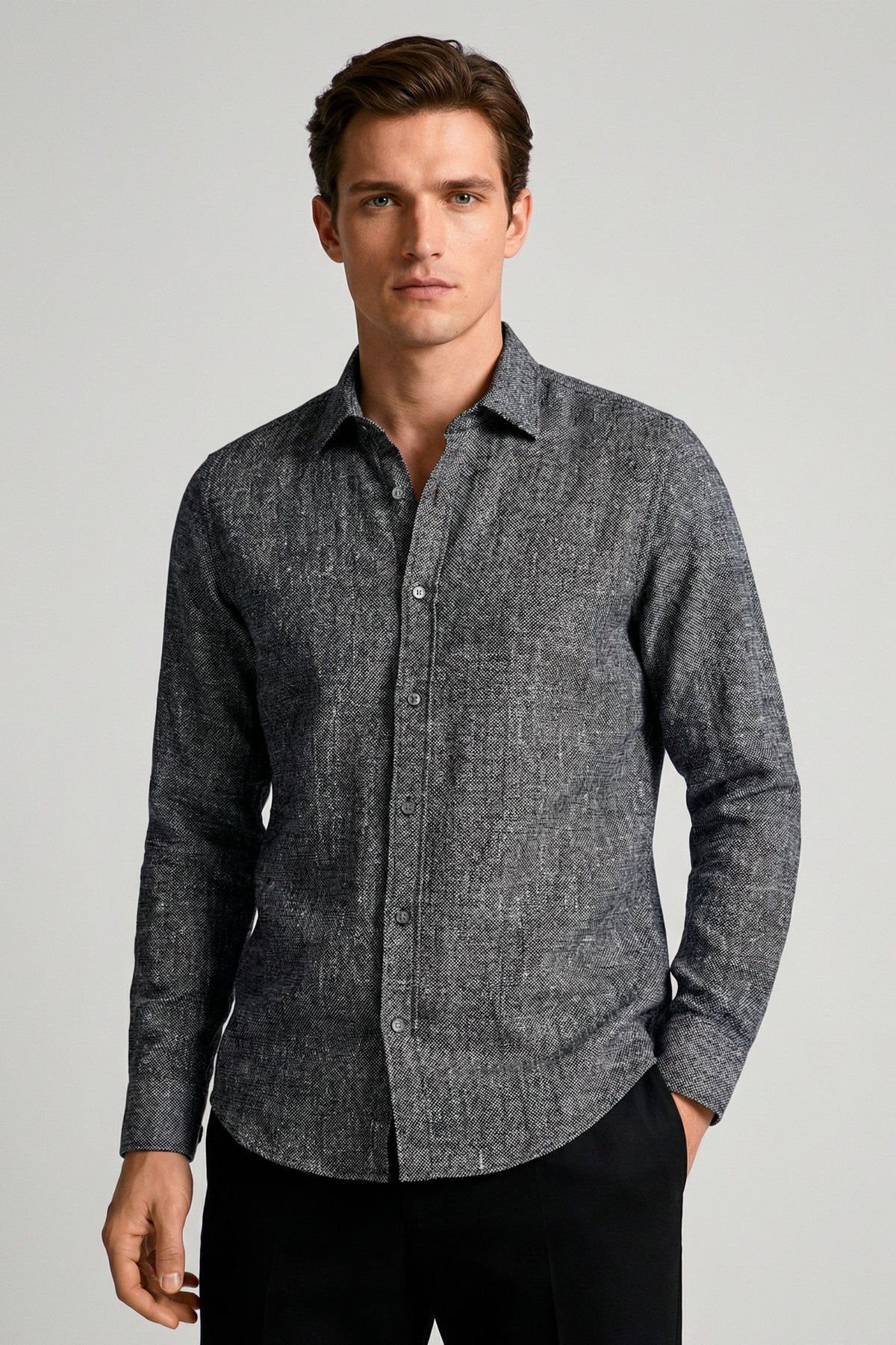 Camisa Masculina Manga Longa Linho Slim Fit