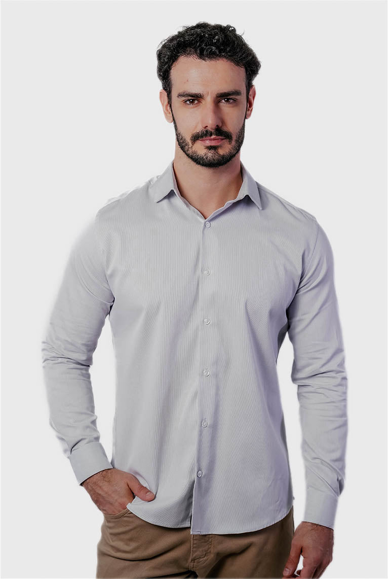 Camisa Masculina Manga Longa Slim Fit Algodão