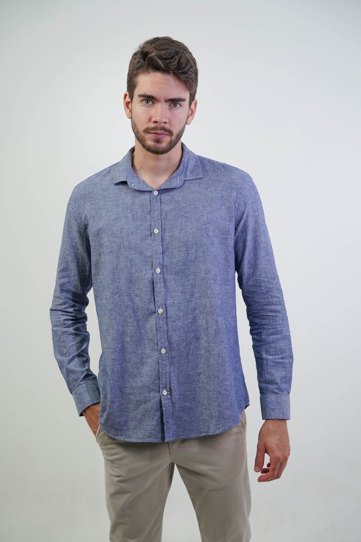Camisa Masculina Manga Longa Linho Slim Fit