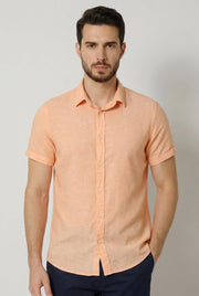 Camisa Masculina Manga Curta Slim Fit Linho