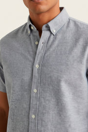 Camisa Masculina Manga Curta Slim Fit Oxford Button Down Algodão