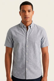 Camisa Masculina Manga Curta Slim Fit Oxford Button Down Algodão