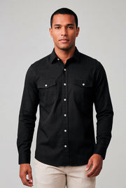 Camisa Masculina Manga Longa Slim Fit Sarja Algodão