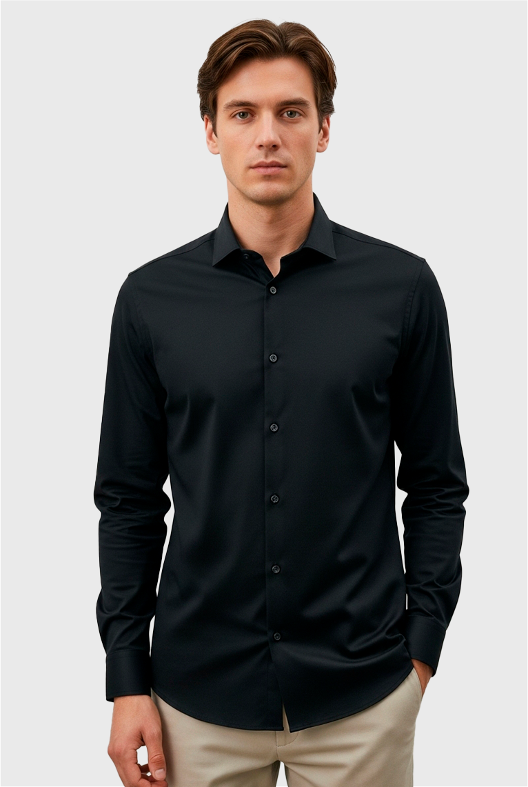Camisa Manga Longa Comfort Básica Masculina Algodão Fio 60