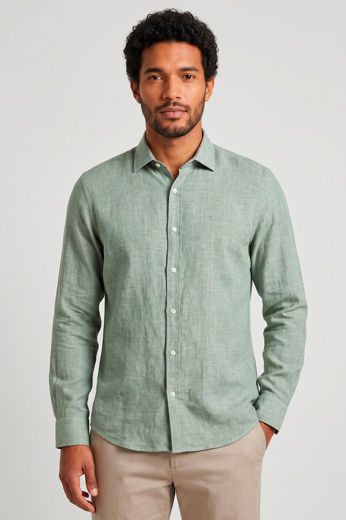 Camisa Masculina Manga Longa Linho Slim Fit
