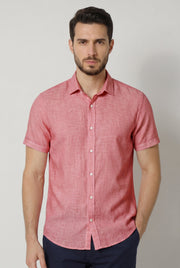 Camisa Masculina Manga Curta Slim Fit Linho