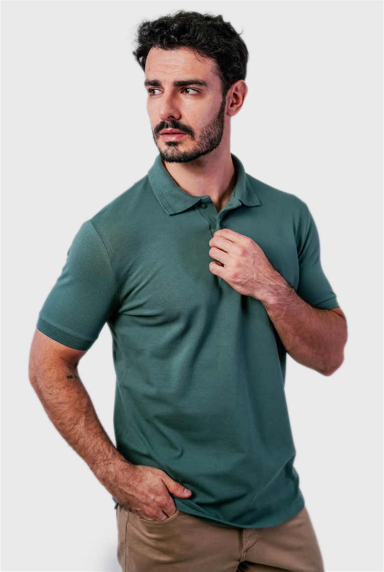 Polo Masculina Piquet Contínua Gola Estruturada Algodão Elastano