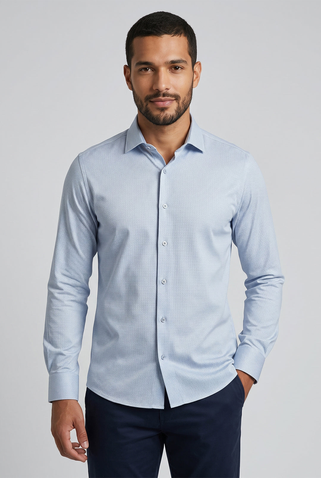 Camisa Masculina Manga Longa Slim Fit Maquinetado Bambu