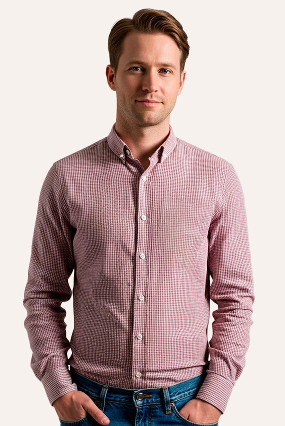 Camisa Masculina Manga Longa Slim Fit Button Down Xadrez
