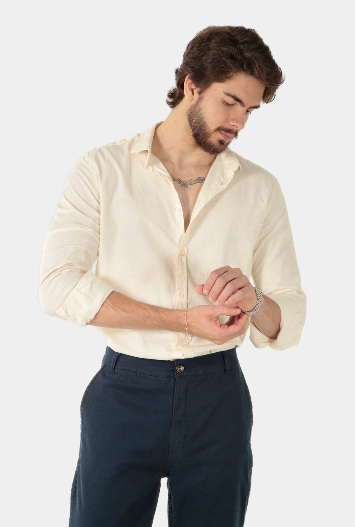 Camisa Masculina Manga Longa Linho Slim Fit