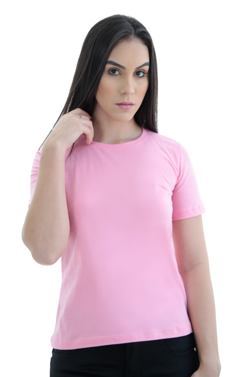 Camiseta Feminina Baby Long Gola Redonda Algodão