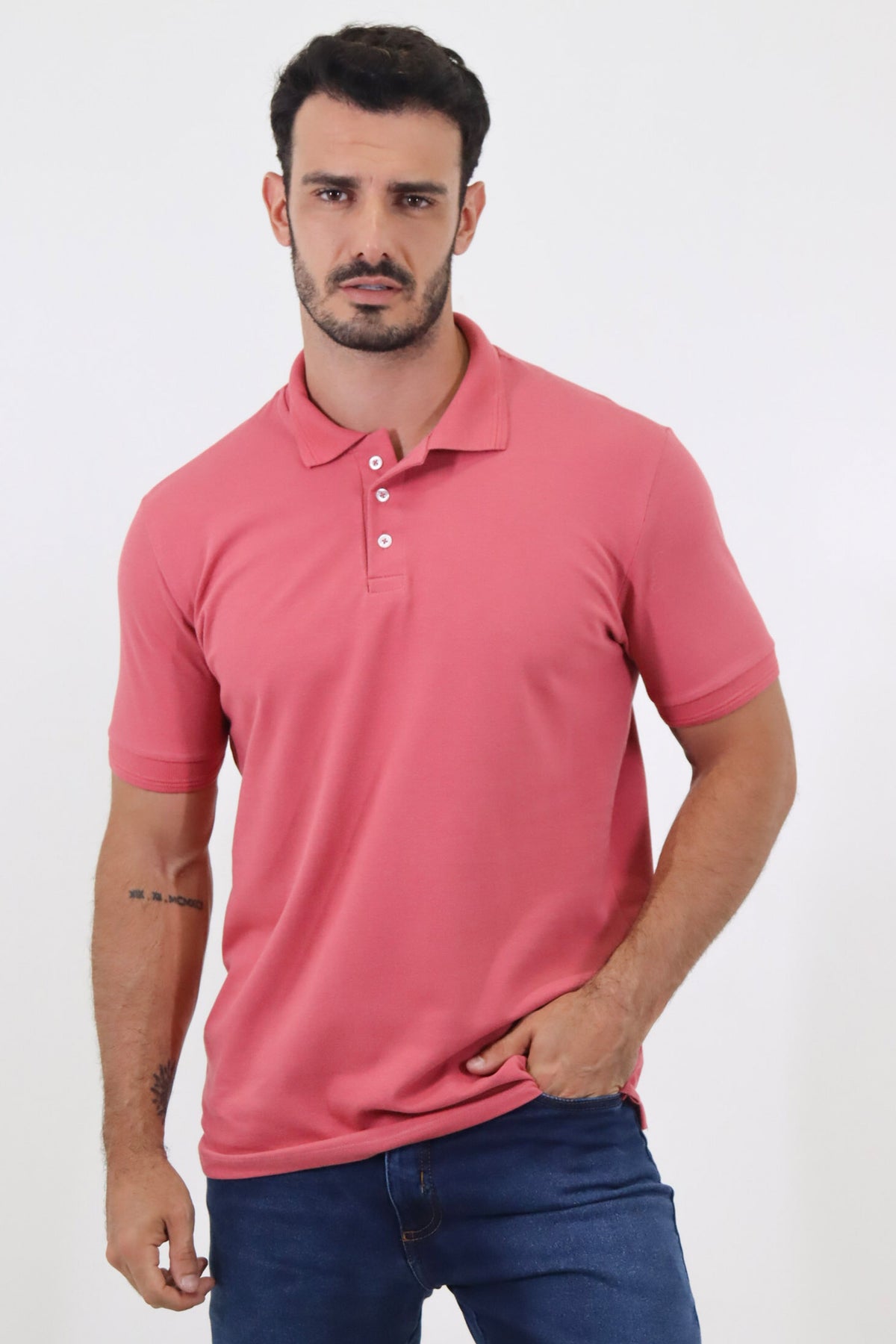 Polo Masculina Piquet Contínua Gola Estruturada Algodão Elastano